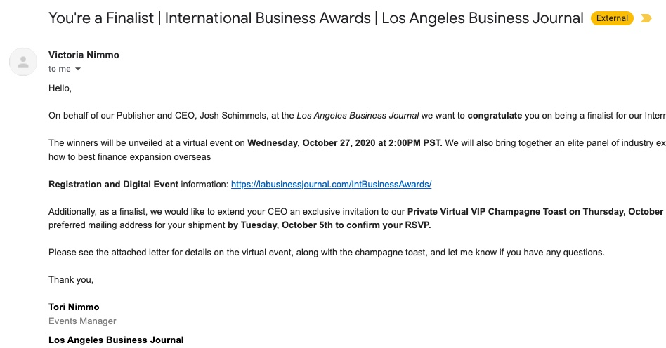 Finalist for the LA Business Journal awards, Cadence Translate