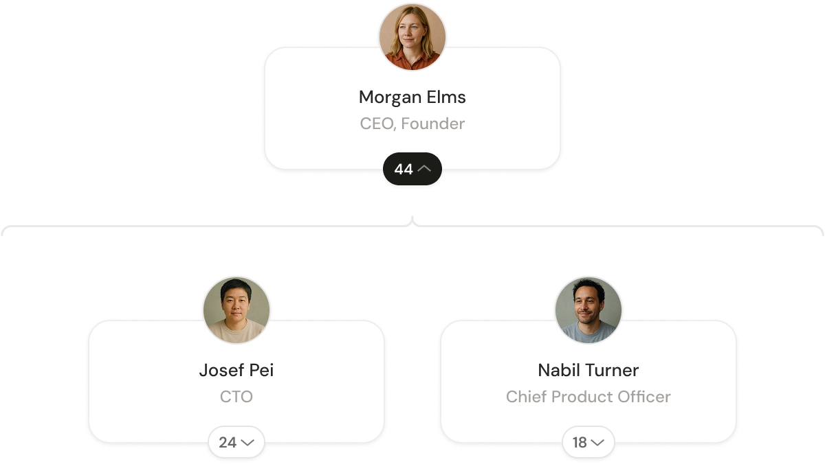 Visual of an org chart with multiple people and levels of hierarchy.