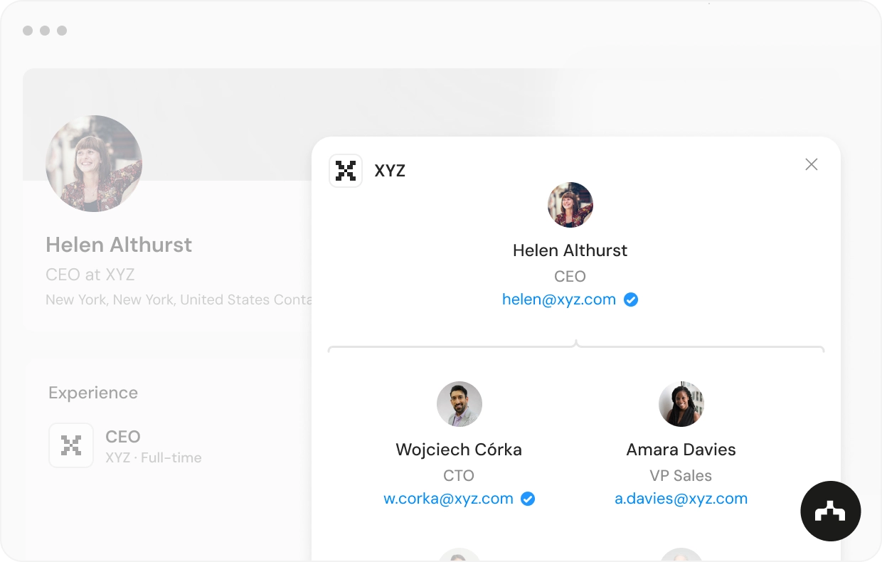 An org chart that is shown within LinkedIn