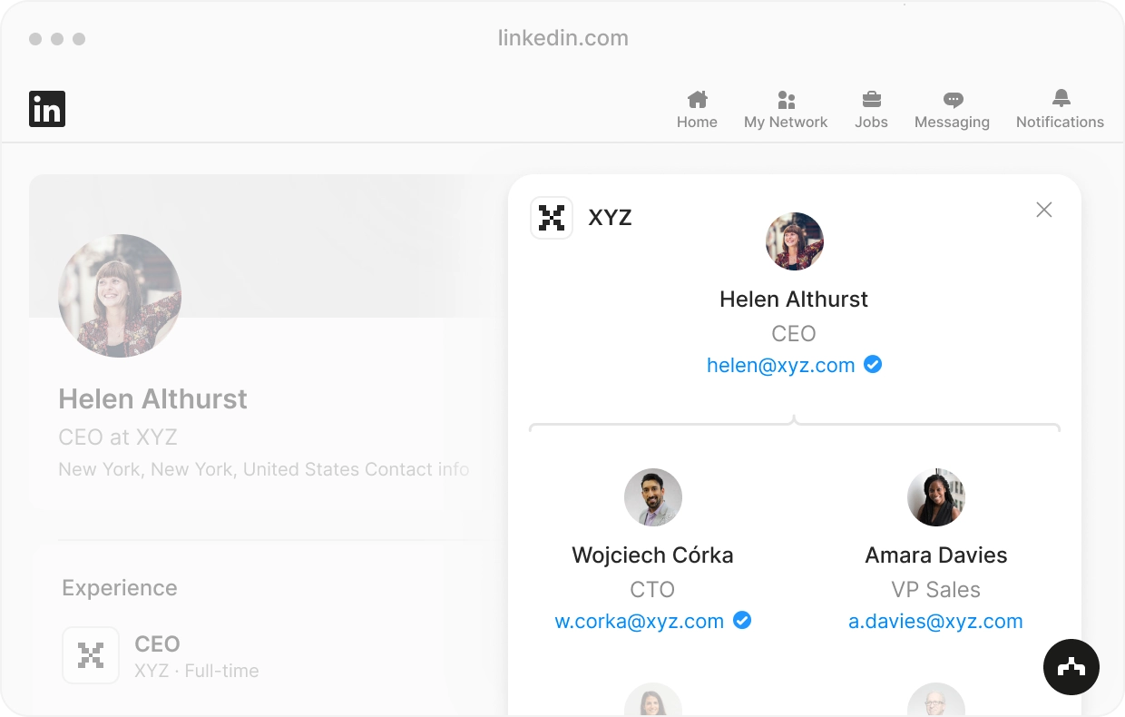 An org chart that is shown within LinkedIn