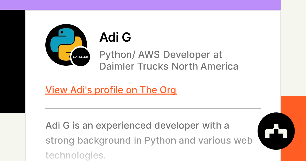 Adi G - Python/ AWS Developer at Daimler Trucks North America | The Org